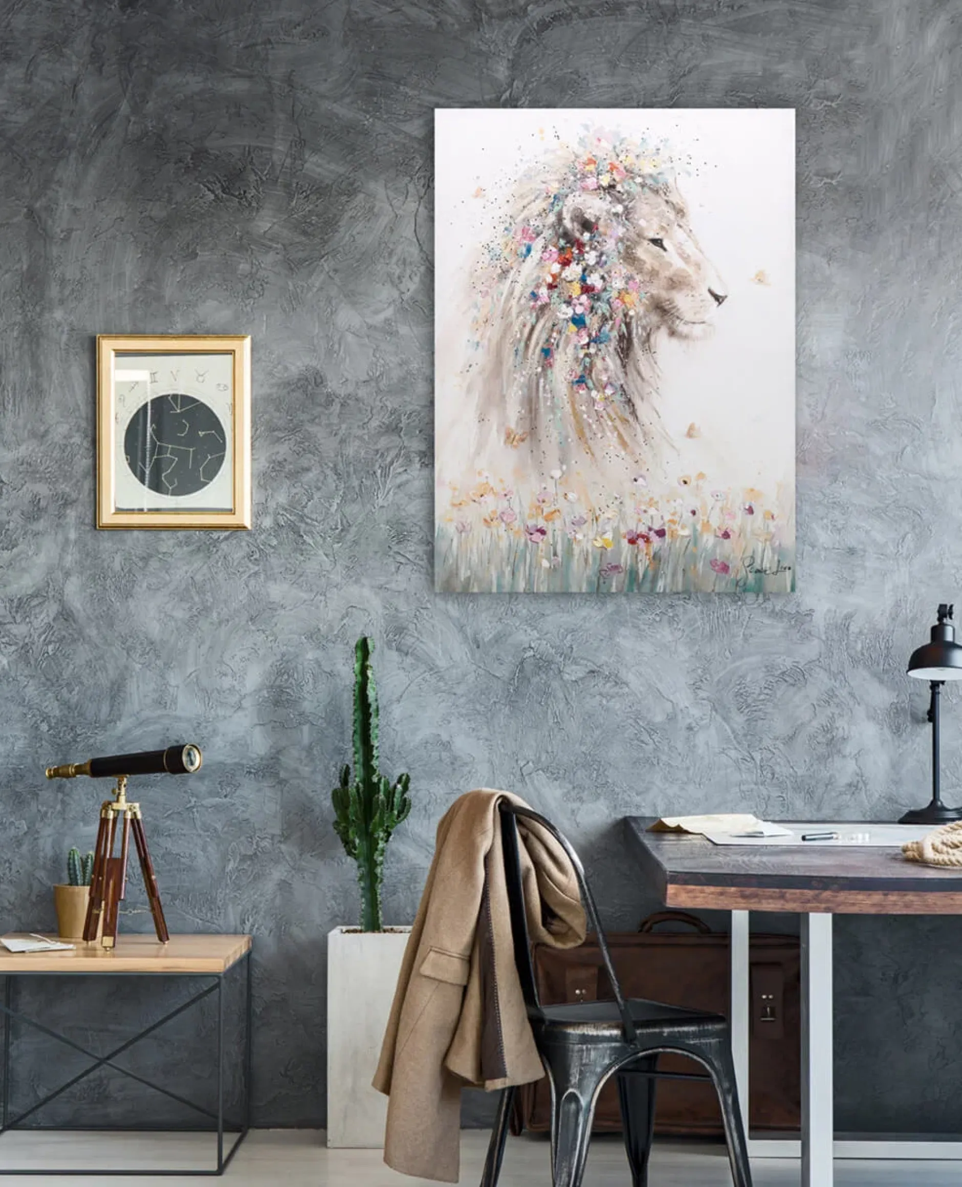 Handgemaltes Gemälde 'König der Savanne' 75x100cm | inkl. Echtheitszertifikat