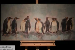 Handgemaltes Gemälde 'Kreis der Pinguine' 120x60cm | inkl. Echtheitszertifikat