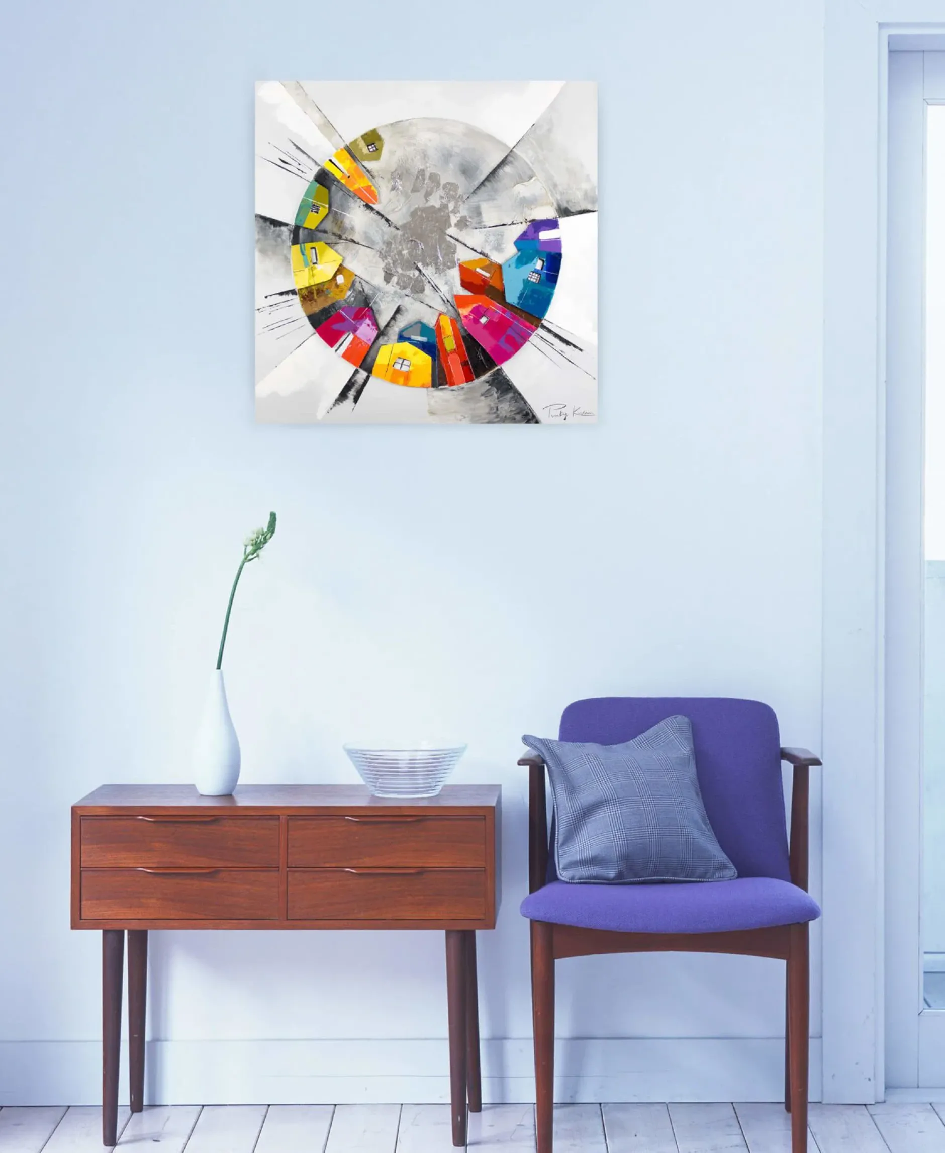 Handgemaltes Gemälde 'Kunterbuntes Großstadtflair' 80x80cm | inkl. Echtheitszertifikat