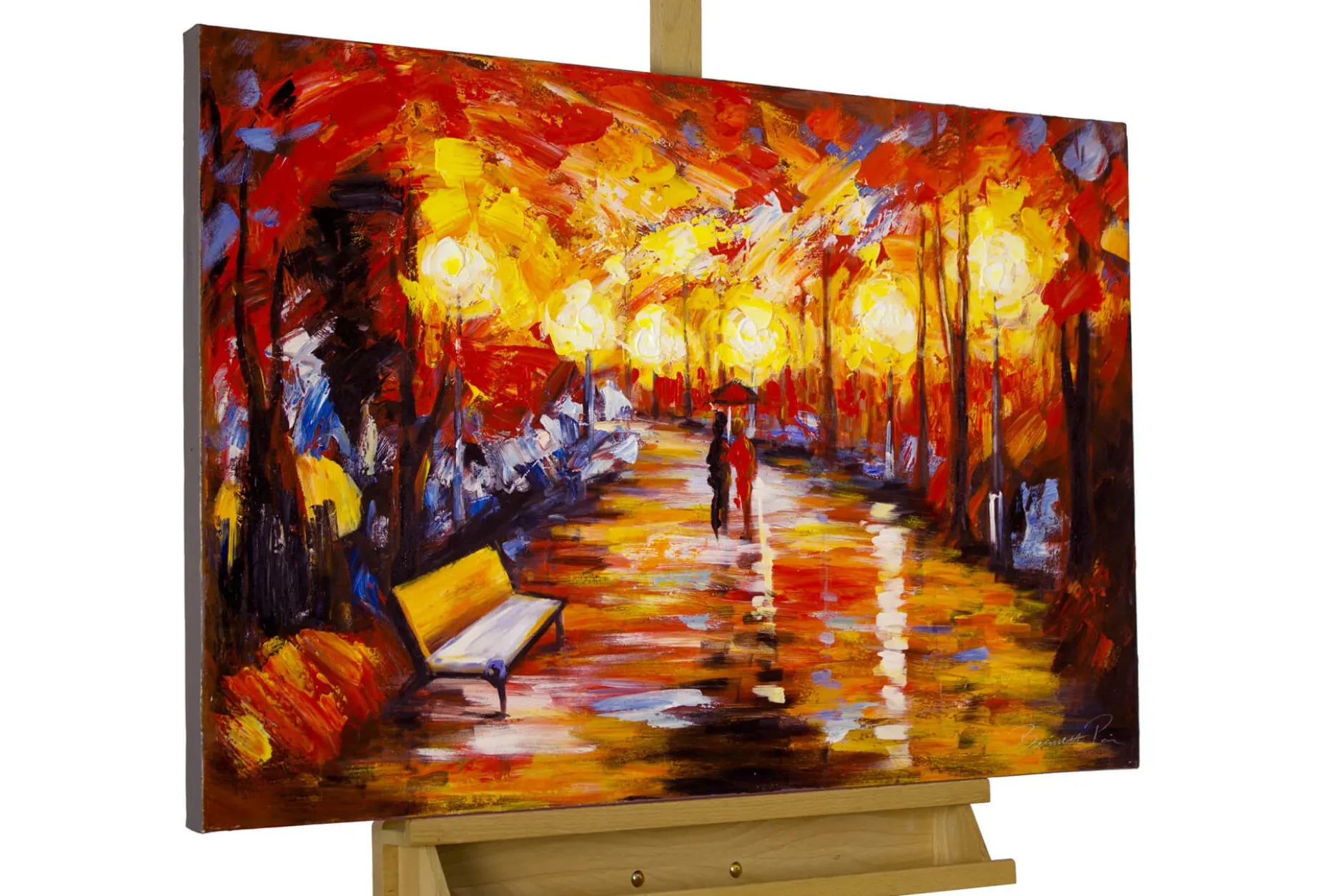 Handgemaltes Gemälde 'Laternenschein der Parkallee' 90x60cm | inkl. Echtheitszertifikat