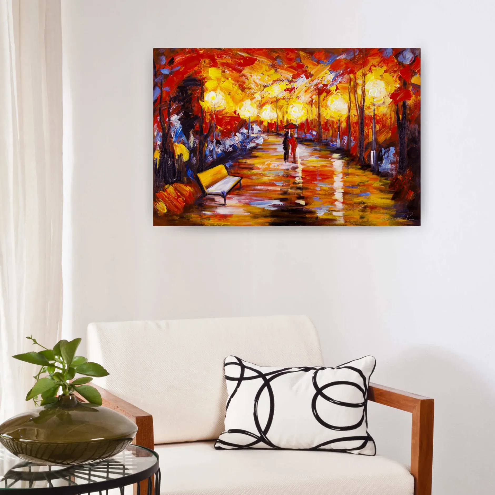 Handgemaltes Gemälde 'Laternenschein der Parkallee' 90x60cm | inkl. Echtheitszertifikat