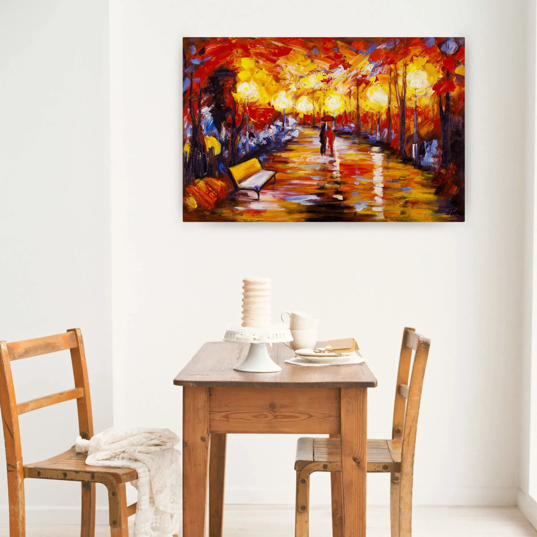 Handgemaltes Gemälde 'Laternenschein der Parkallee' 90x60cm | inkl. Echtheitszertifikat