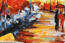Handgemaltes Gemälde 'Laternenschein der Parkallee' 90x60cm | inkl. Echtheitszertifikat