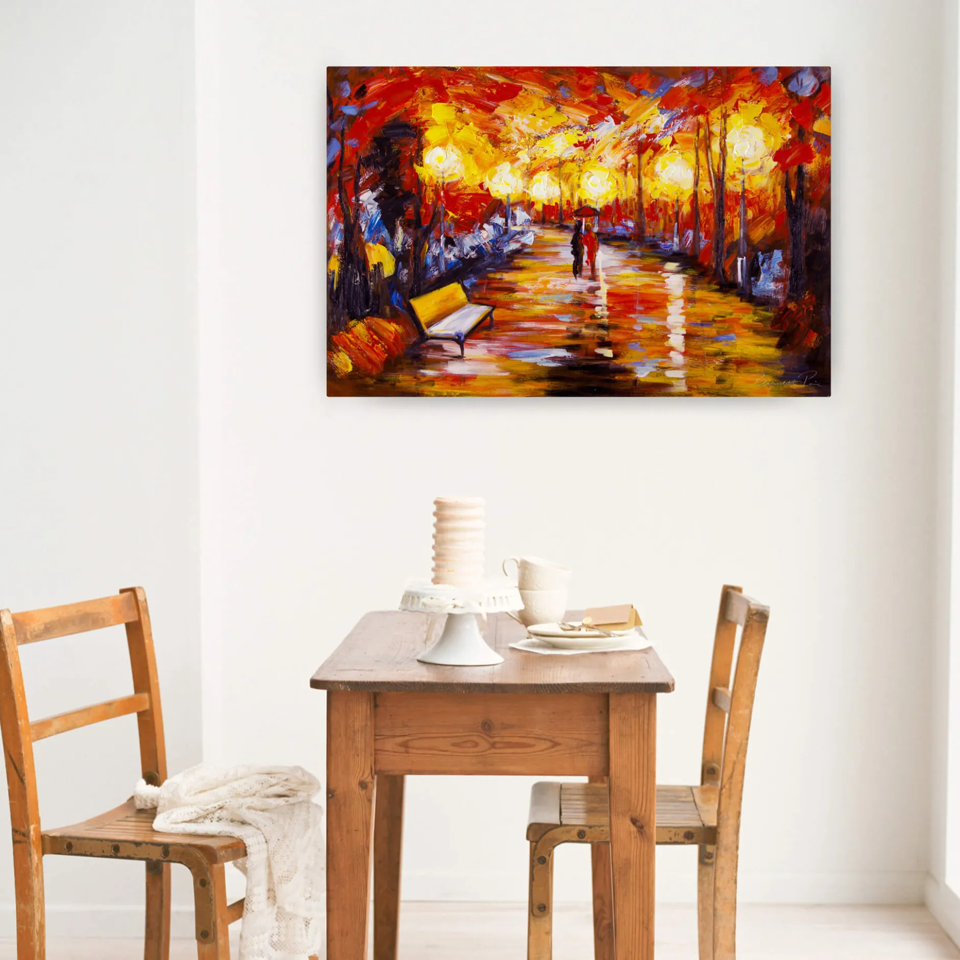 Handgemaltes Gemälde 'Laternenschein der Parkallee' 90x60cm | inkl. Echtheitszertifikat
