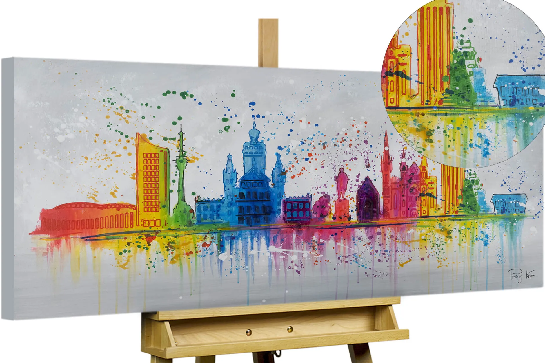 Handgemaltes Gemälde 'Leipzig Silhouette' 120x60cm | inkl. Echtheitszertifikat