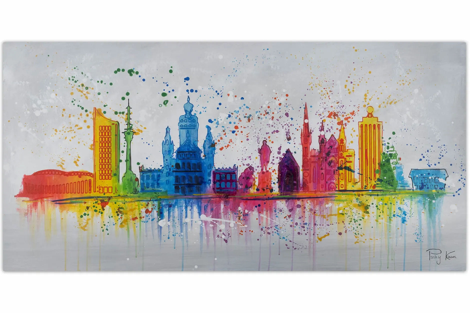 Handgemaltes Gemälde 'Leipzig Silhouette' 120x60cm | inkl. Echtheitszertifikat