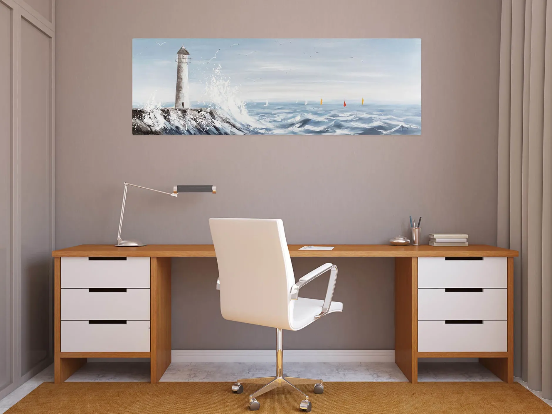 Handgemaltes Gemälde 'Leuchtturm in Sicht' 150x50cm | inkl. Echtheitszertifikat
