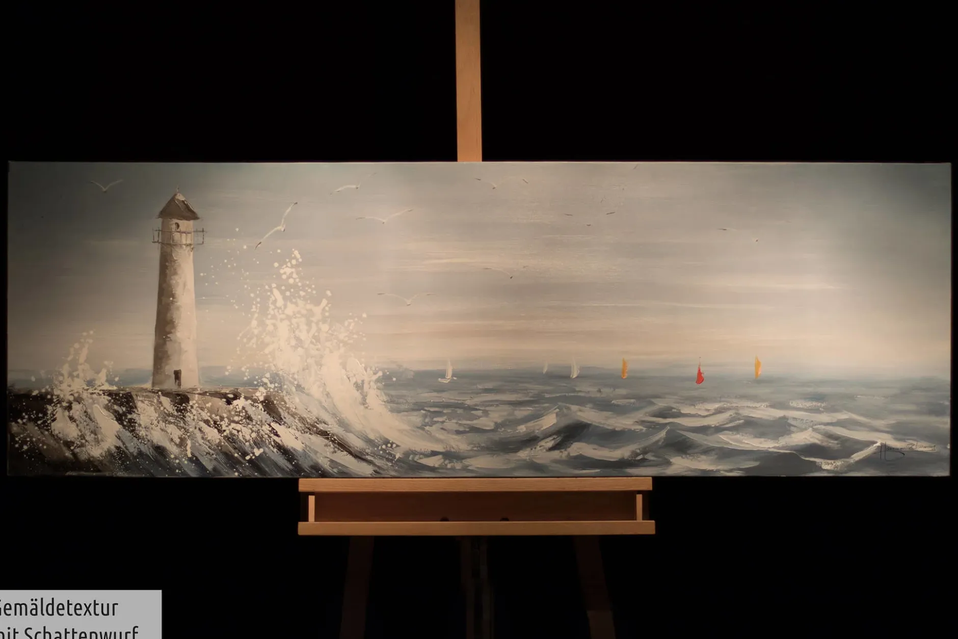 Handgemaltes Gemälde 'Leuchtturm in Sicht' 150x50cm | inkl. Echtheitszertifikat