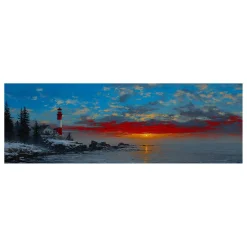 Handgemaltes Gemälde 'Leuchtturm bei Sonnenuntergang' | Echtheitszertifikat inklusive