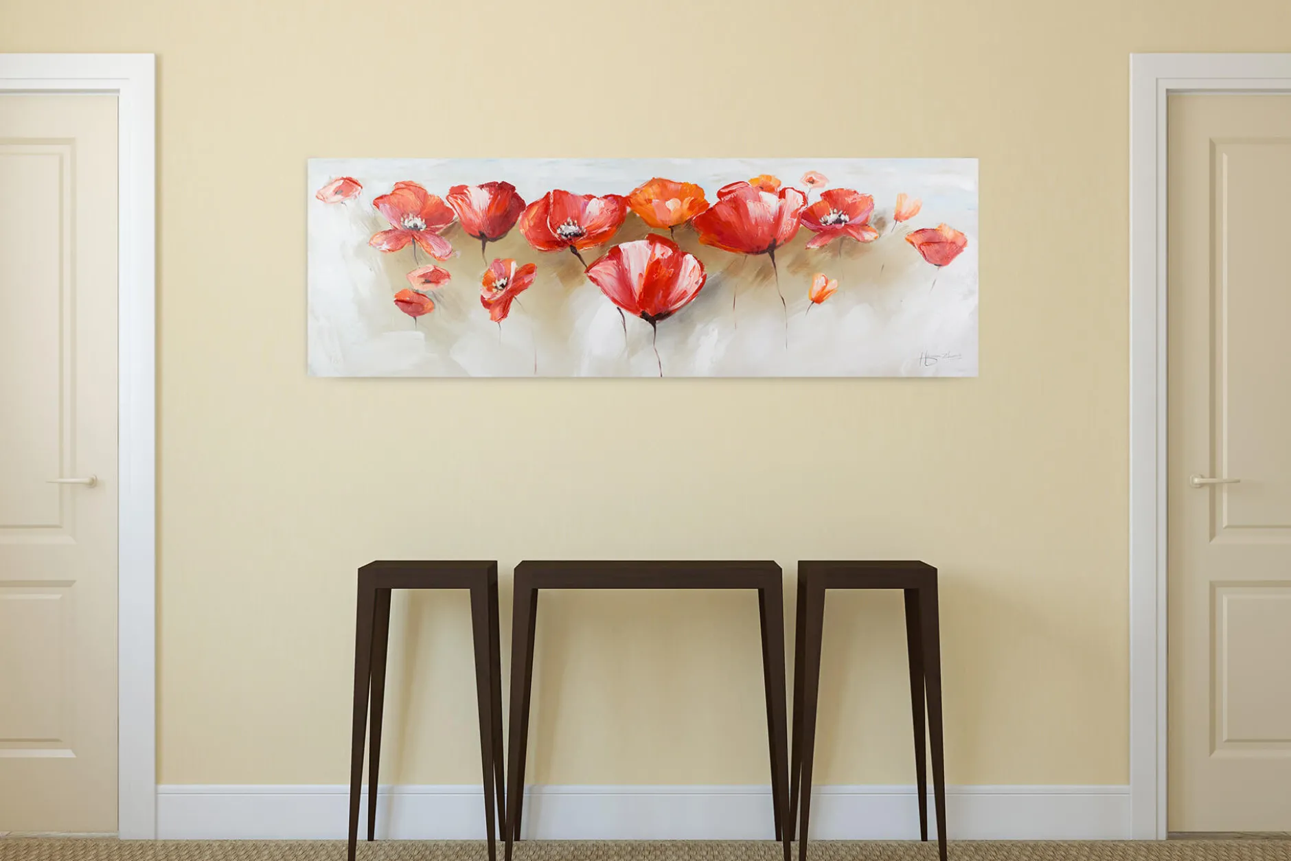 Handgemaltes Gemälde 'Liebeserklärung im Mohnblumenfeld' 150x50cm | inkl. Echtheitszertifikat