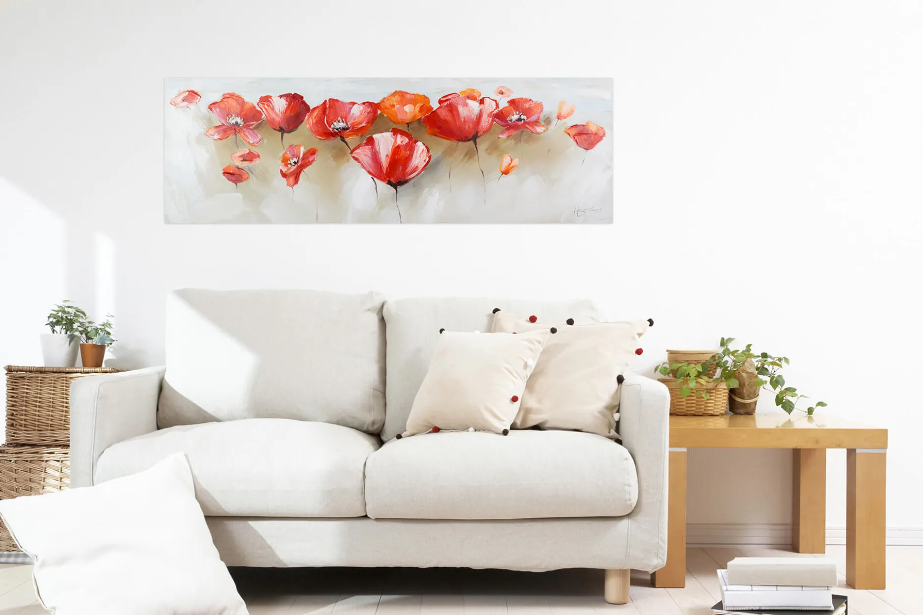 Handgemaltes Gemälde 'Liebeserklärung im Mohnblumenfeld' 150x50cm | inkl. Echtheitszertifikat