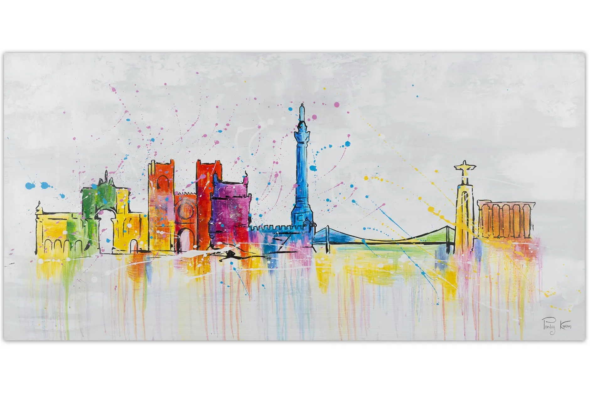 Handgemaltes Gemälde 'Lisbon Skyline Silhouette' 120x60cm | inkl. Echtheitszertifikat