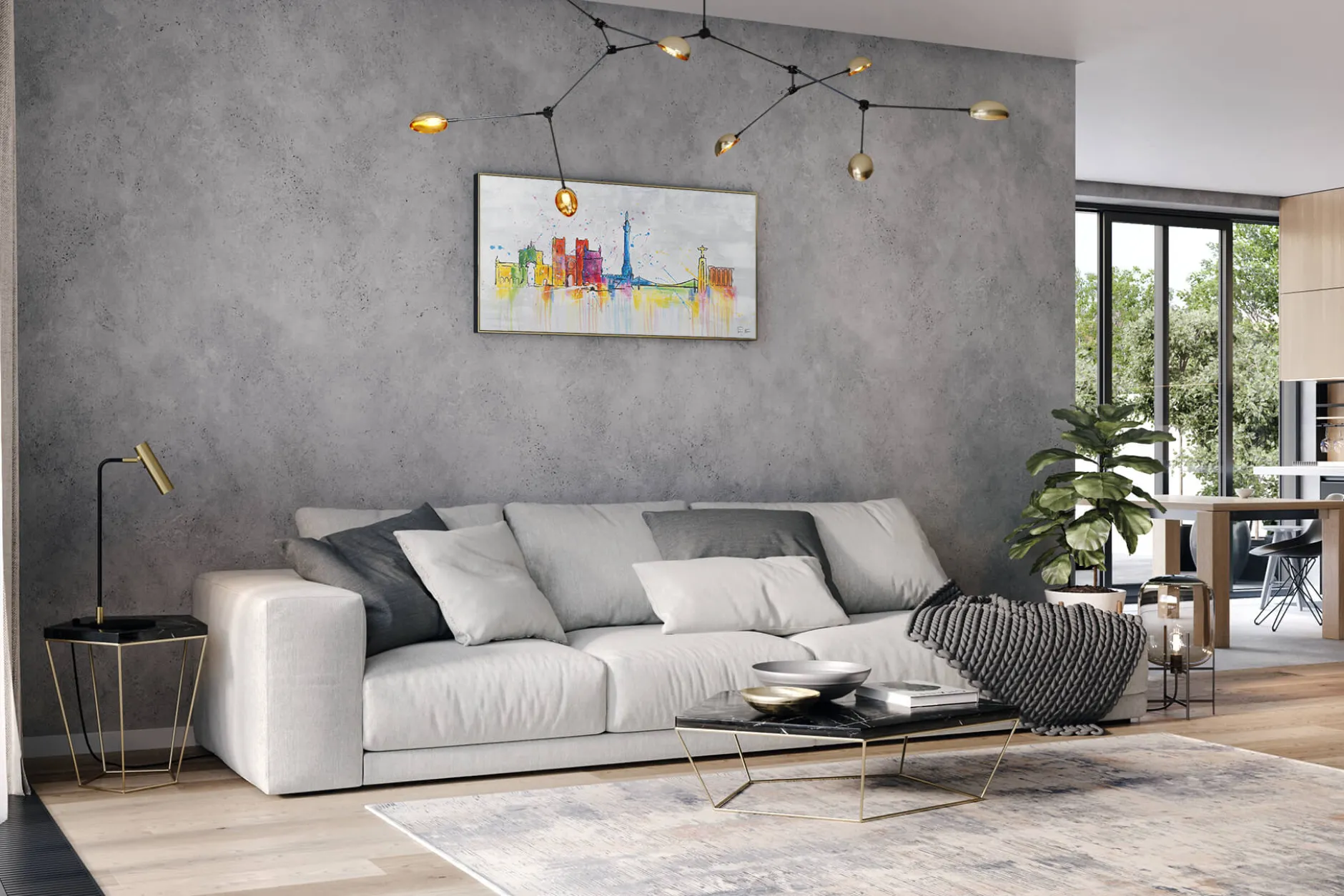Handgemaltes Gemälde 'Lisbon Skyline Silhouette' 120x60cm | inkl. Echtheitszertifikat