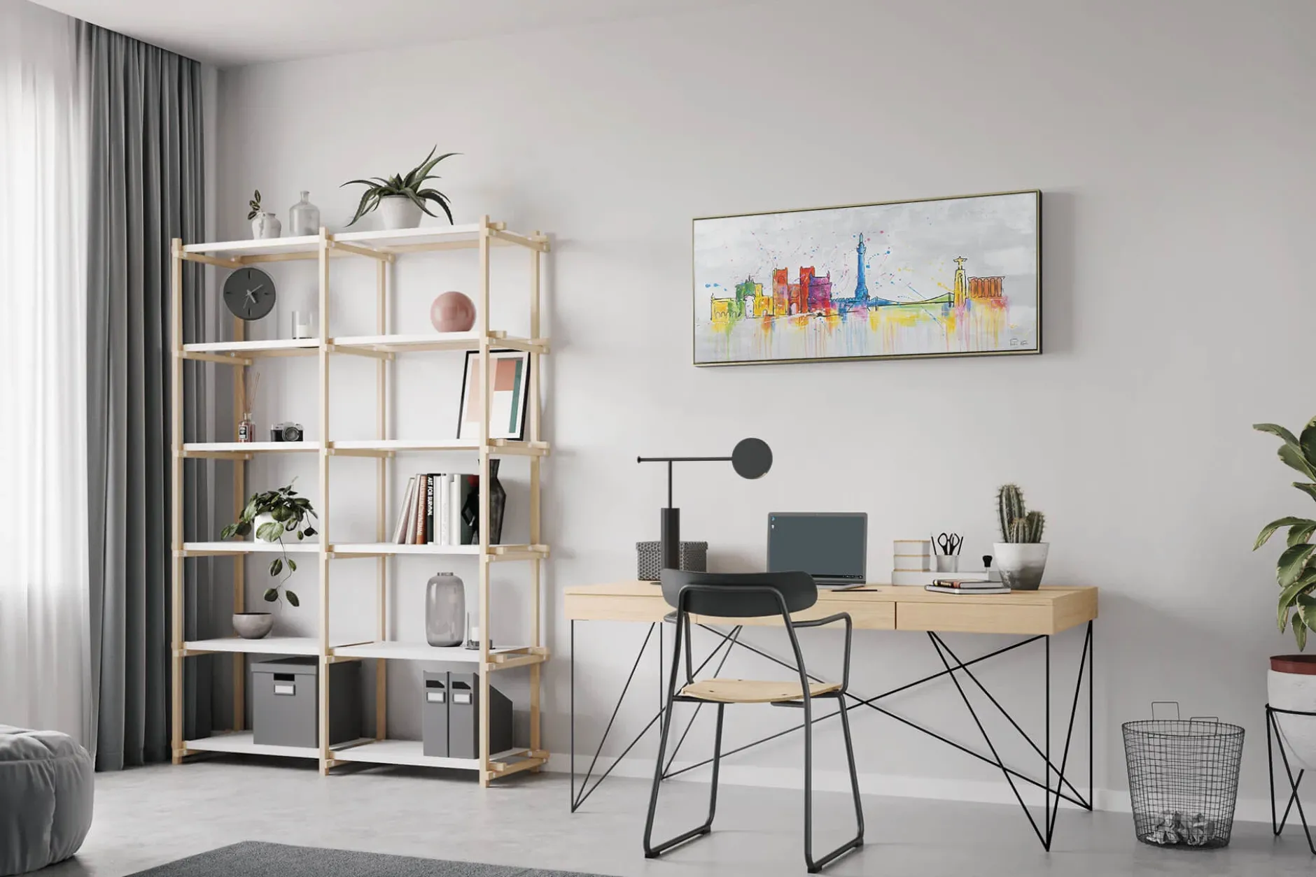 Handgemaltes Gemälde 'Lisbon Skyline Silhouette' 120x60cm | inkl. Echtheitszertifikat