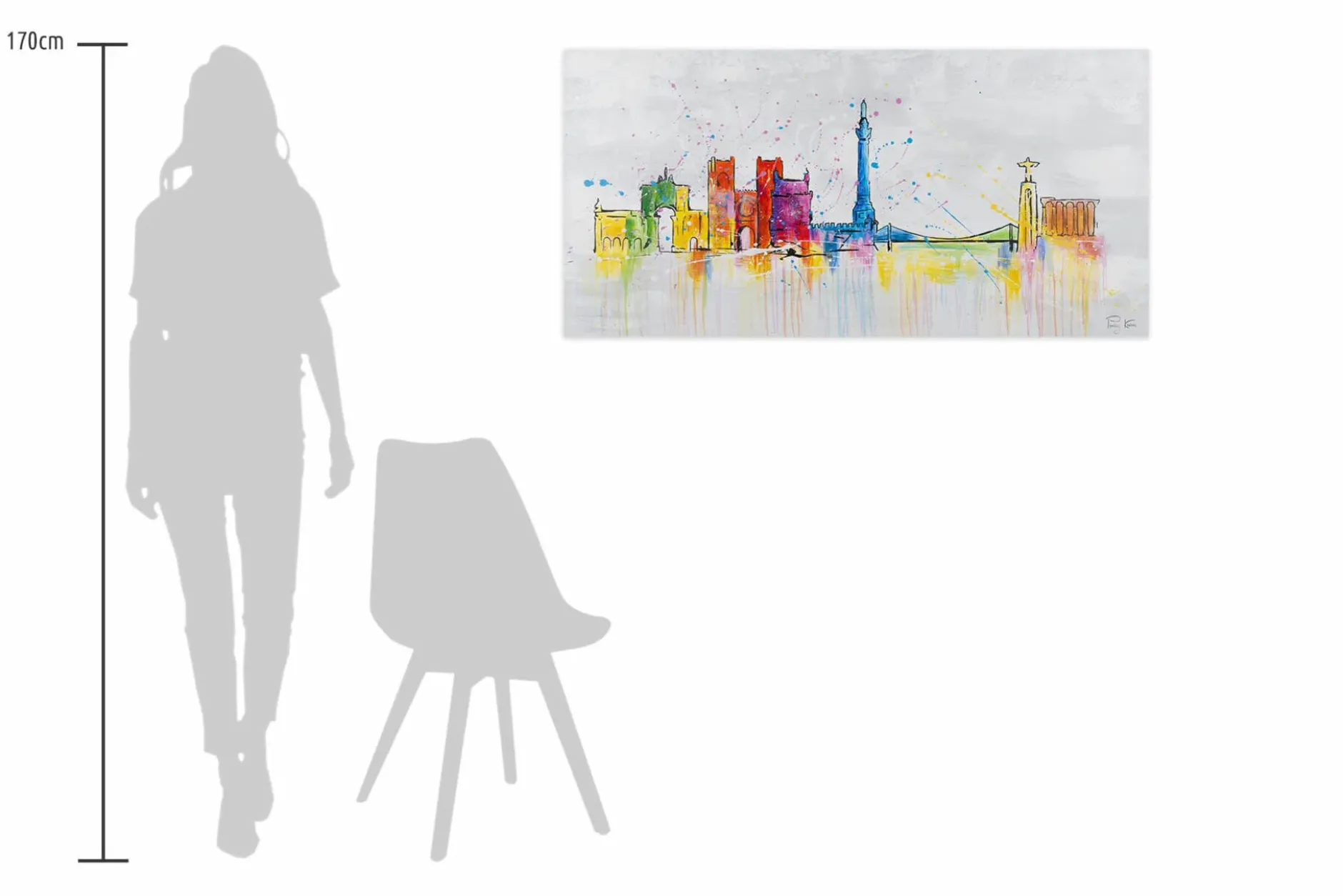 Handgemaltes Gemälde 'Lisbon Skyline Silhouette' 120x60cm | inkl. Echtheitszertifikat