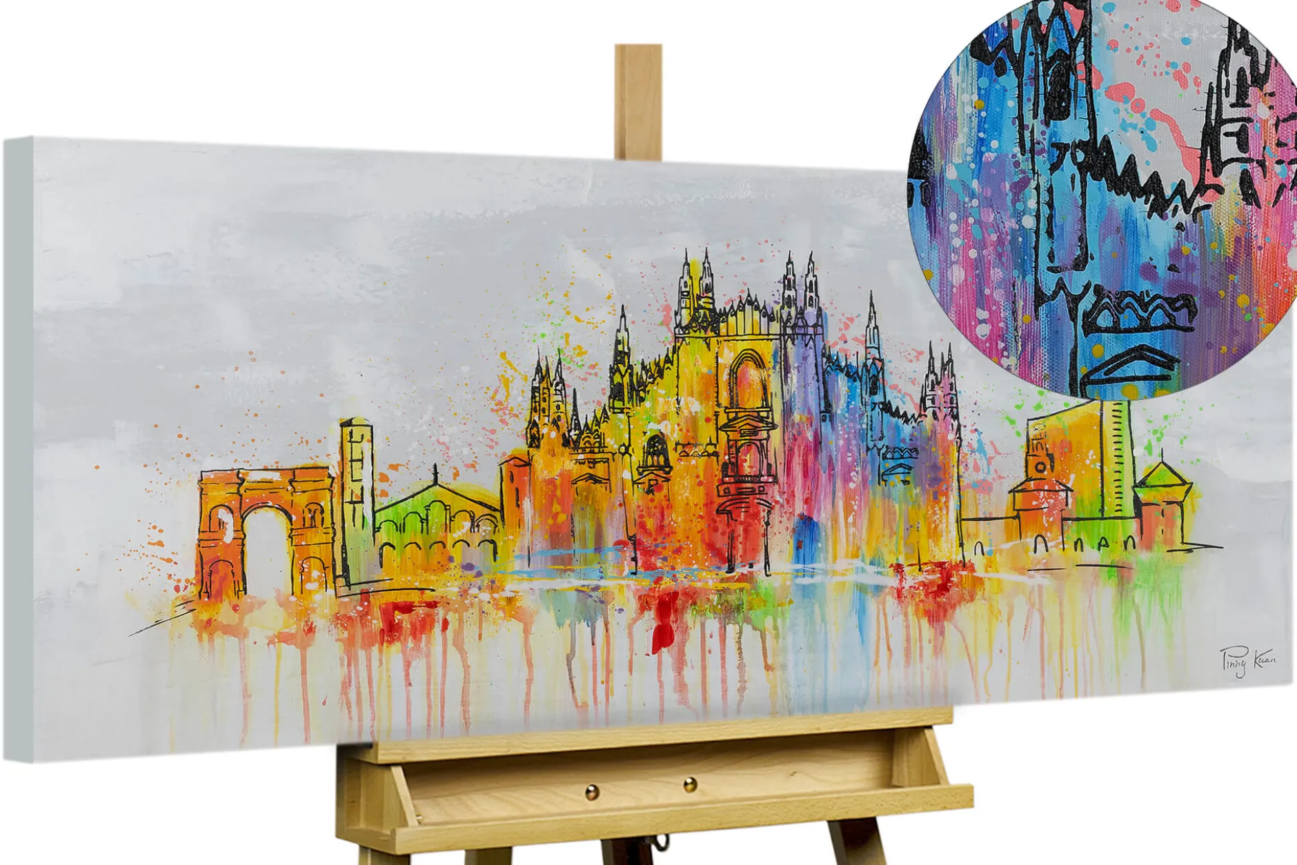Handgemaltes Gemälde 'Mailand Skyline Silhouette' 120x60cm | inkl. Echtheitszertifikat