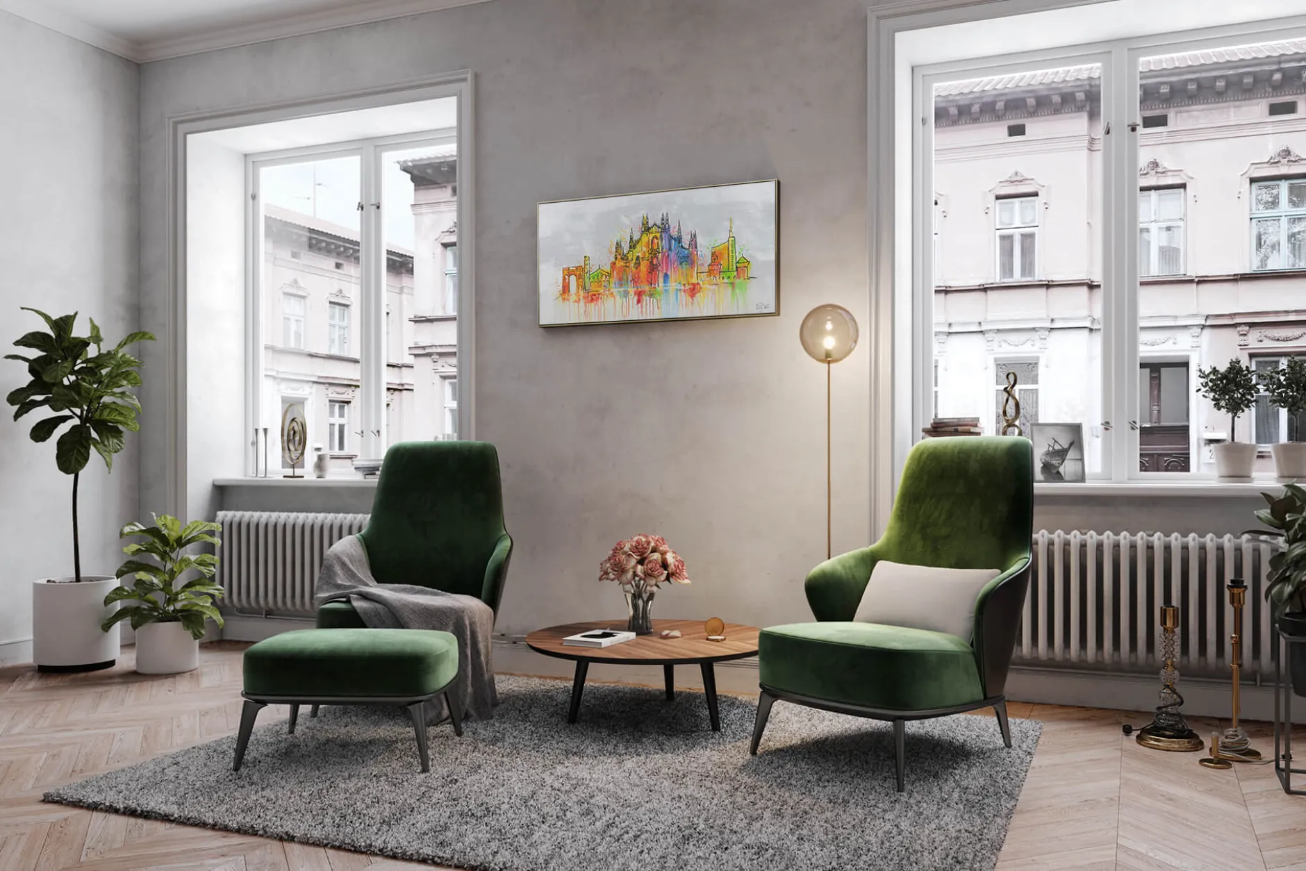Handgemaltes Gemälde 'Mailand Skyline Silhouette' 120x60cm | inkl. Echtheitszertifikat
