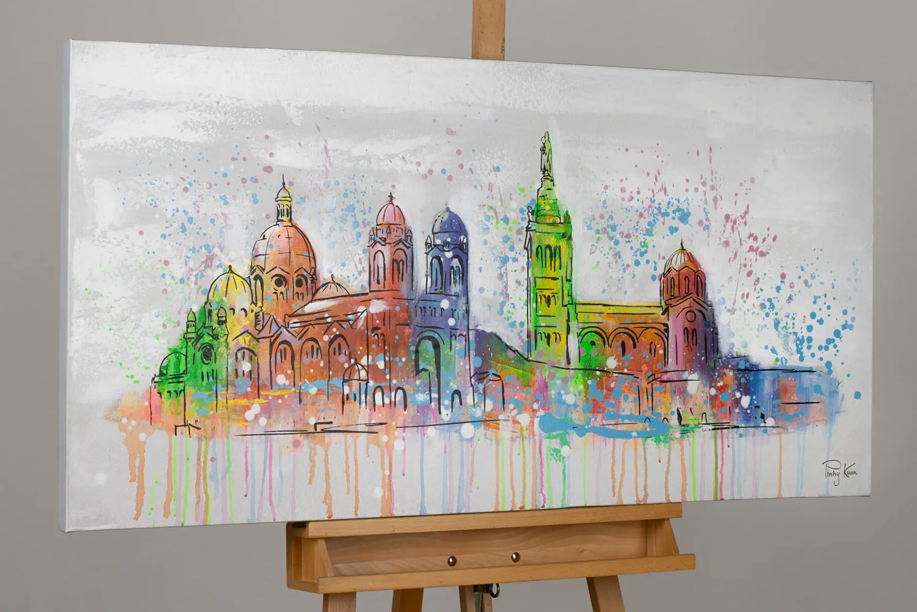 Handgemaltes Gemälde 'Marseille Skyline Silhouette' 120x60cm | inkl. Echtheitszertifikat