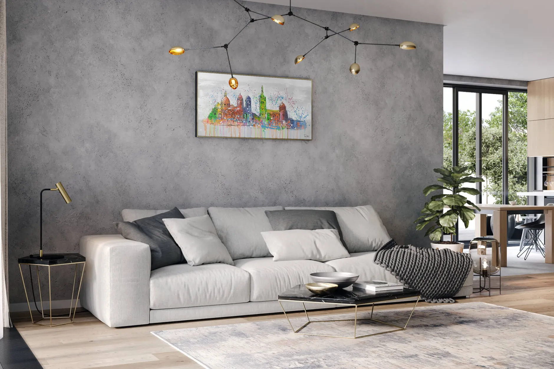 Handgemaltes Gemälde 'Marseille Skyline Silhouette' 120x60cm | inkl. Echtheitszertifikat