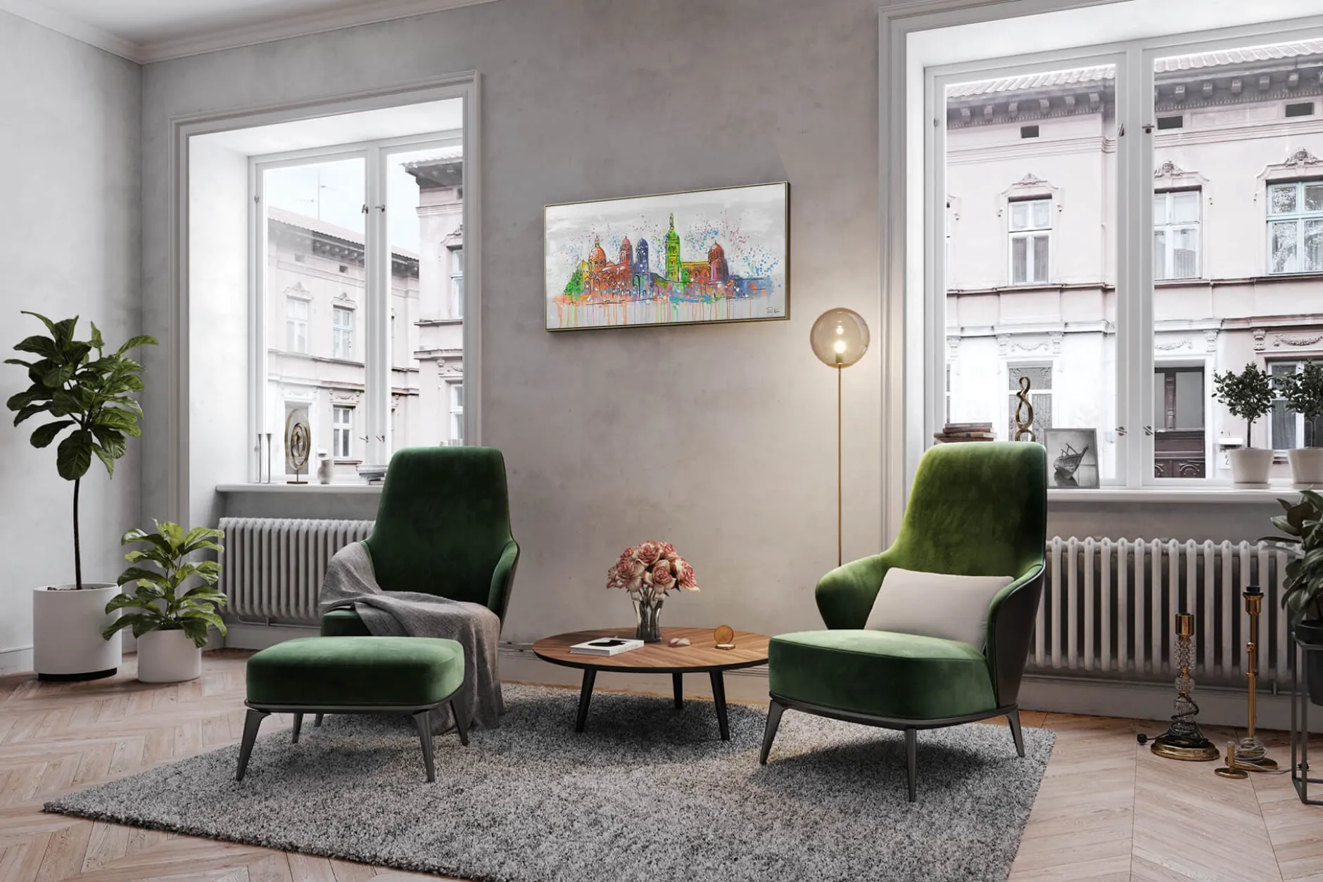 Handgemaltes Gemälde 'Marseille Skyline Silhouette' 120x60cm | inkl. Echtheitszertifikat