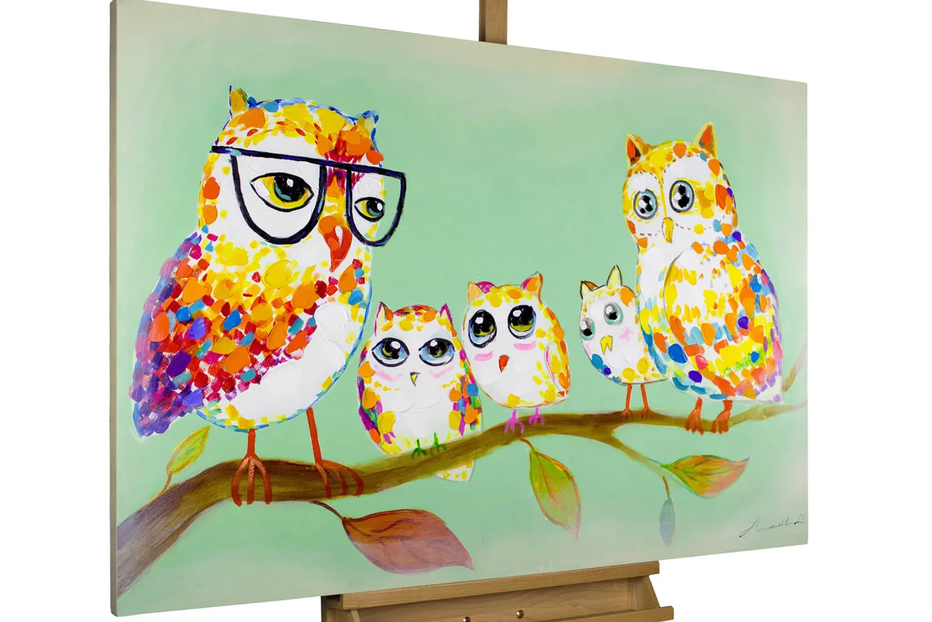 Handgemaltes Gemälde 'Meeting der Waldeulen' 90x60cm | inkl. Echtheitszertifikat