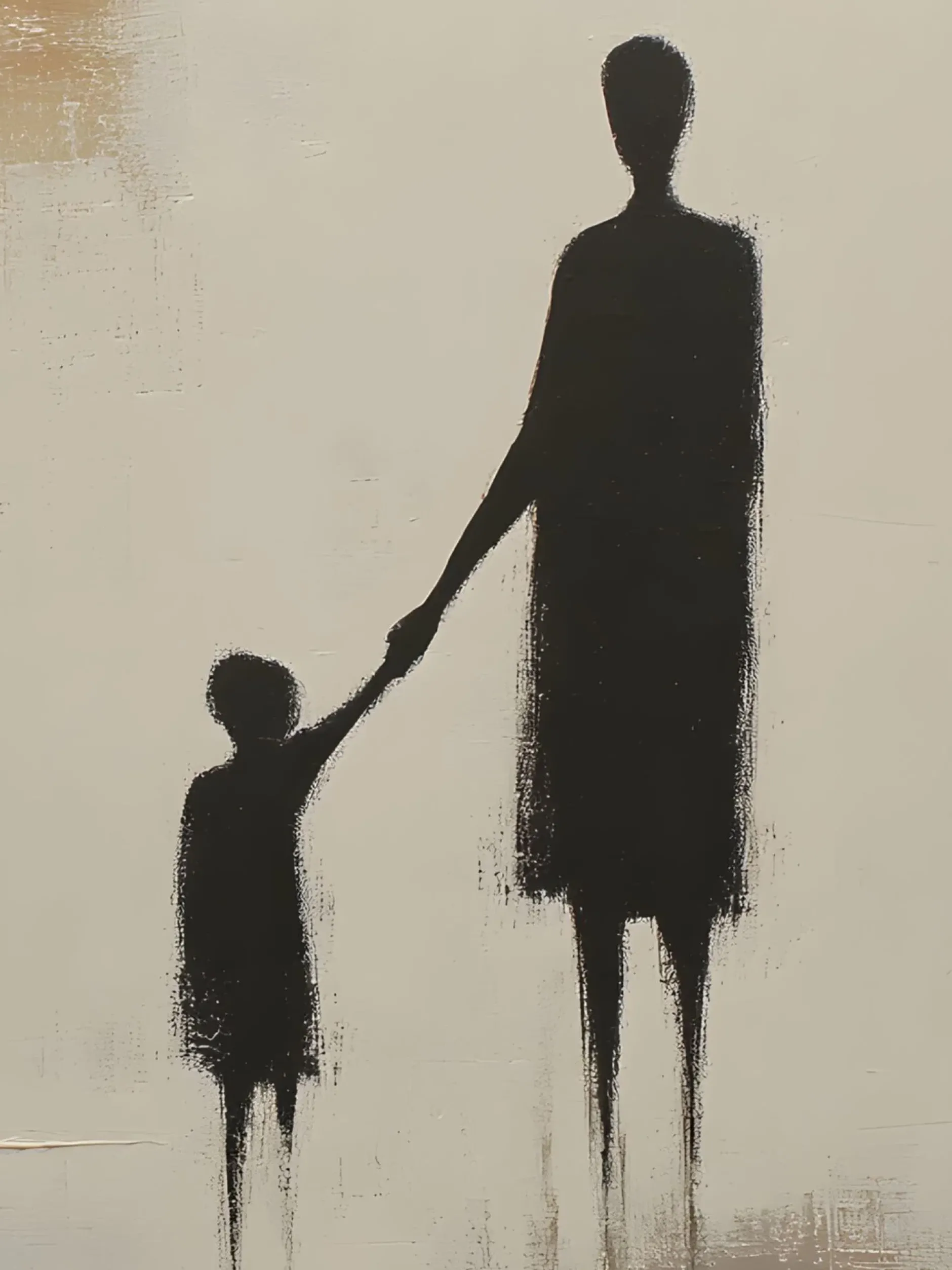 Handgemaltes Gemälde 'Mutter-Kind-Silhouette' | Echtheitszertifikat inklusive