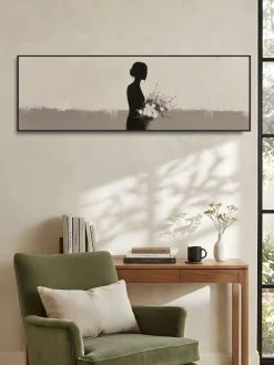 Handgemaltes Gemälde 'Mutter mit Blumenstrauß-Silhouette' | Echtheitszertifikat inklusive