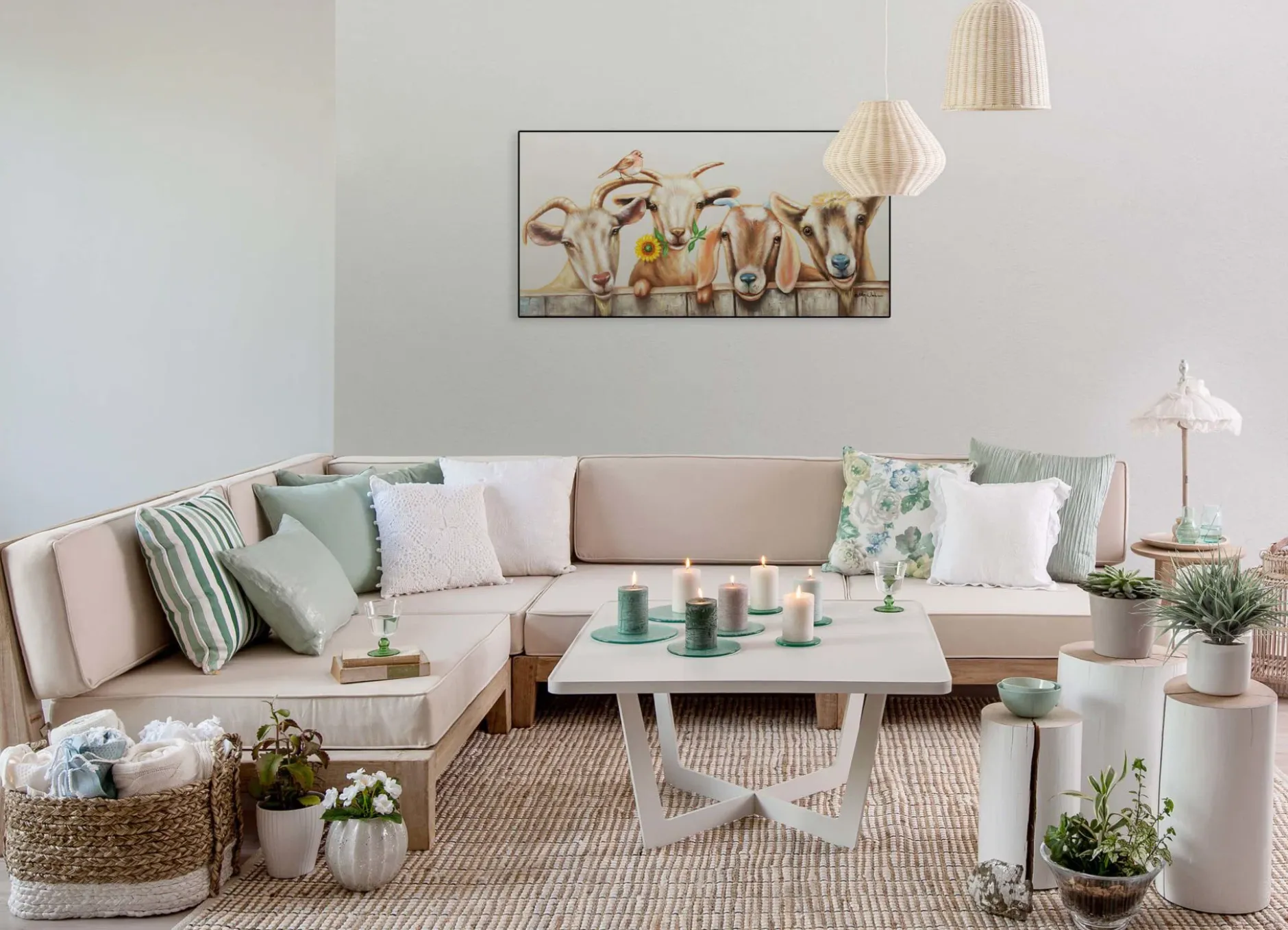 Handgemaltes Gemälde 'Neugierige Ziegenbande' 100x50cm | inkl. Echtheitszertifikat