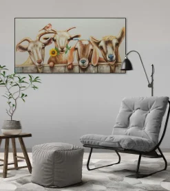 Handgemaltes Gemälde 'Neugierige Ziegenbande' 100x50cm | inkl. Echtheitszertifikat