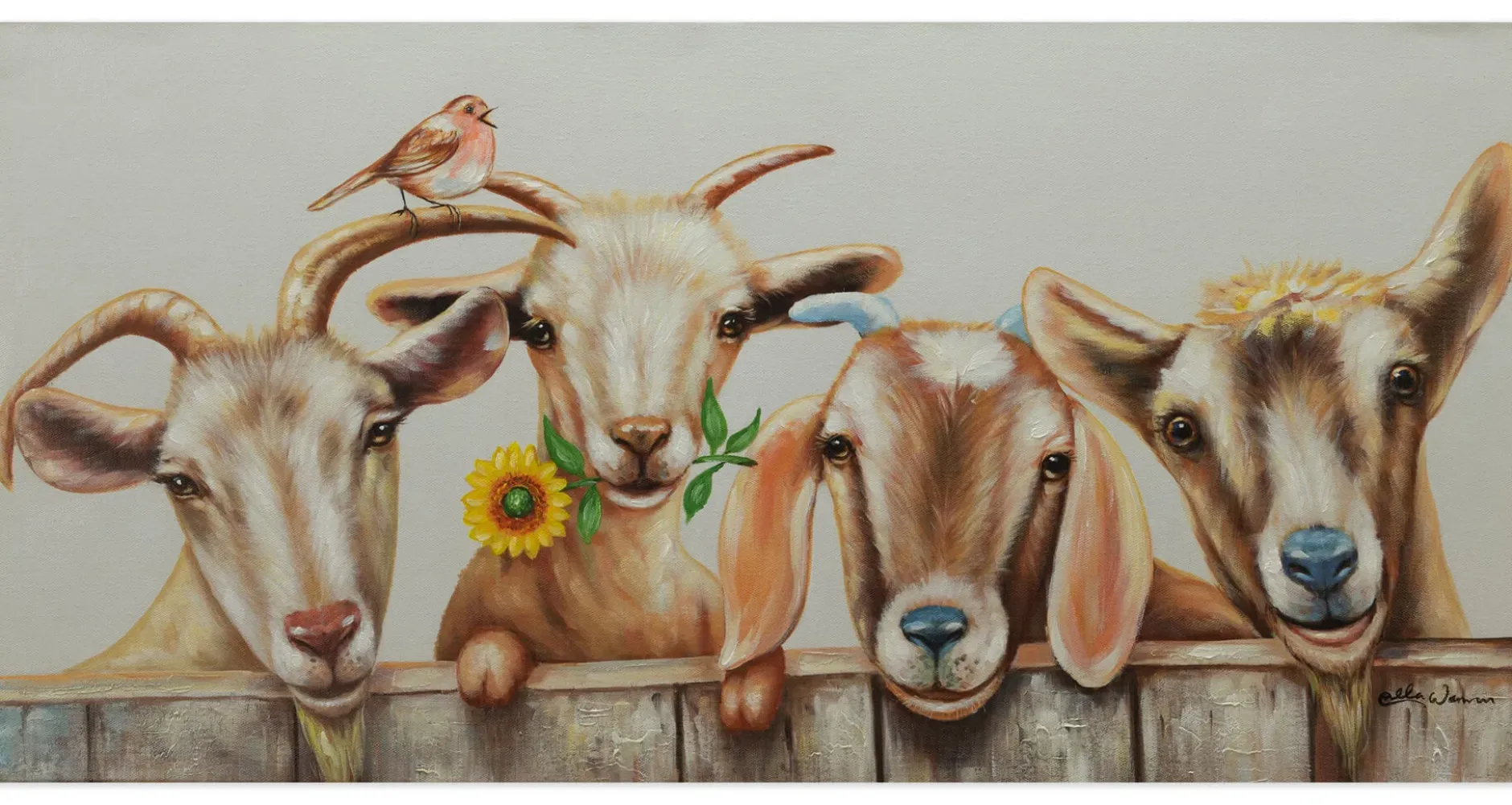 Handgemaltes Gemälde 'Neugierige Ziegenbande' 100x50cm | inkl. Echtheitszertifikat