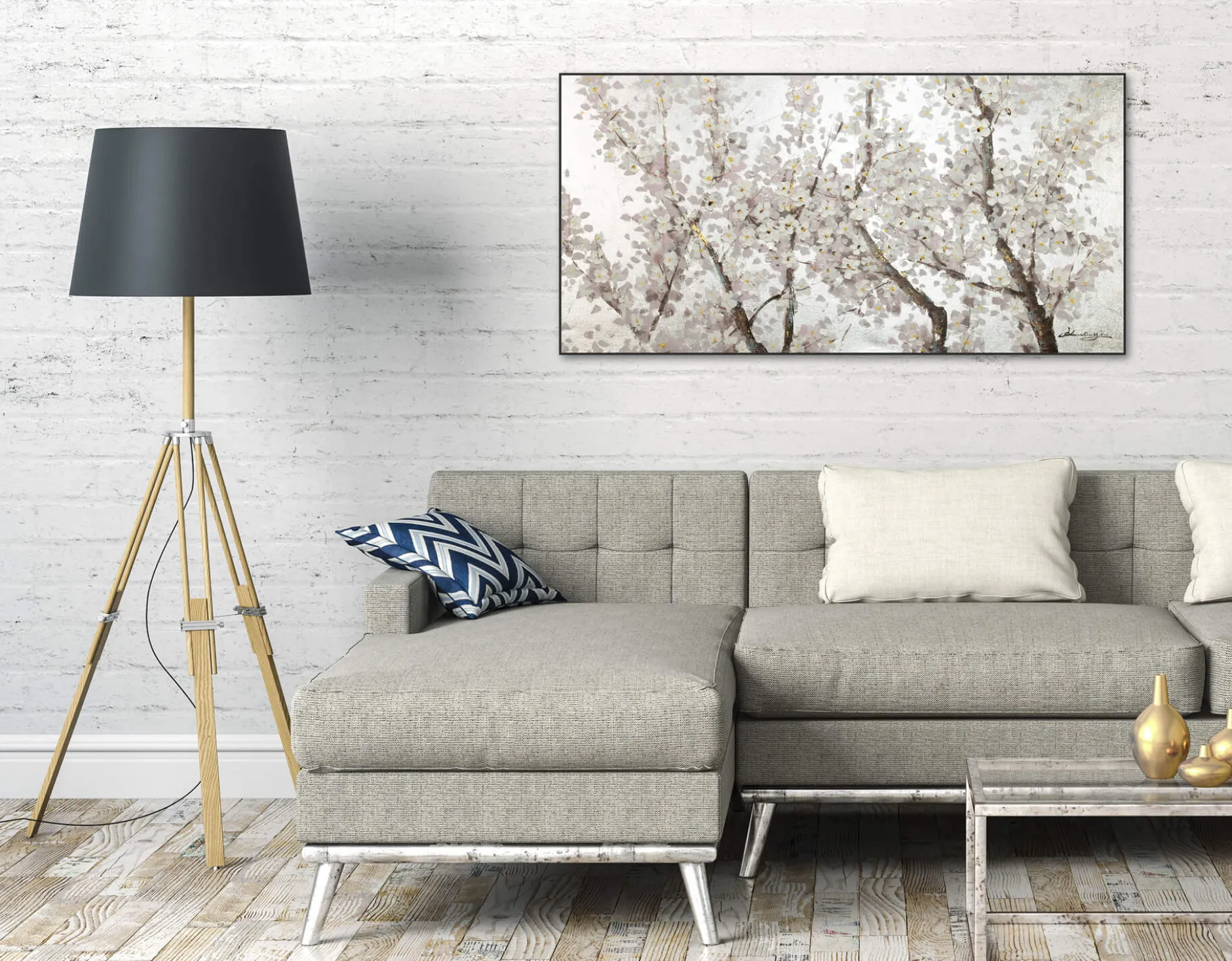 Handgemaltes Gemälde 'Pearls in Bloom' 120x60cm | inkl. Echtheitszertifikat