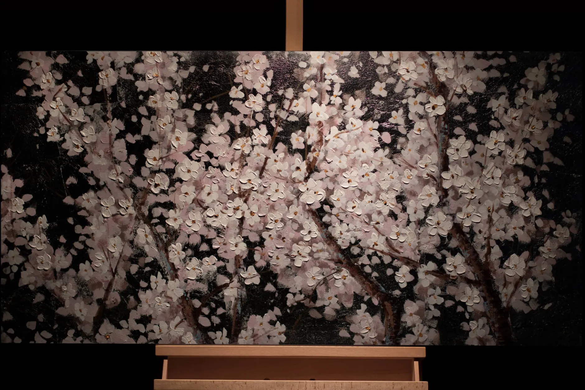 Handgemaltes Gemälde 'Pearls in Bloom' 120x60cm | inkl. Echtheitszertifikat