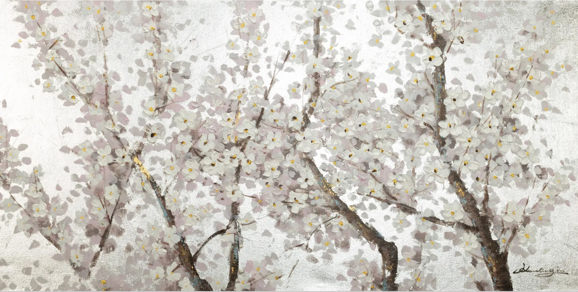 Handgemaltes Gemälde 'Pearls in Bloom' 120x60cm | inkl. Echtheitszertifikat