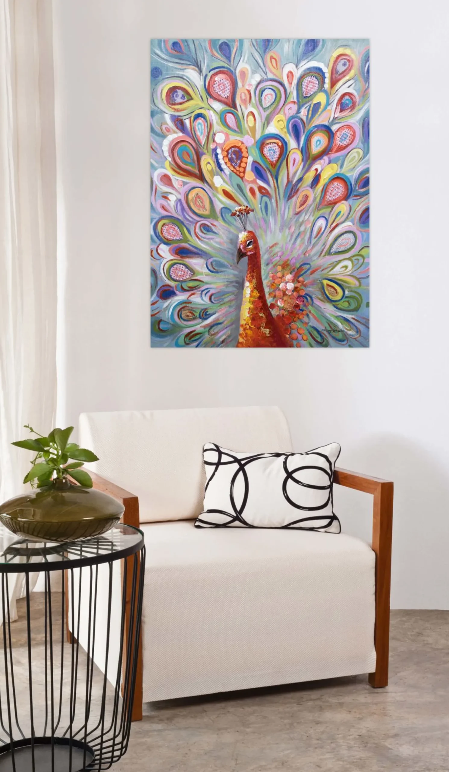 Handgemaltes Gemälde 'Pfau en Couleur' 70x100cm | inkl. Echtheitszertifikat