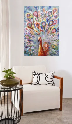 Handgemaltes Gemälde 'Pfau en Couleur' 70x100cm | inkl. Echtheitszertifikat