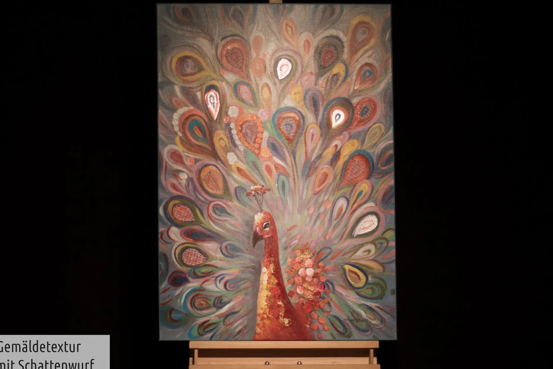 Handgemaltes Gemälde 'Pfau en Couleur' 70x100cm | inkl. Echtheitszertifikat