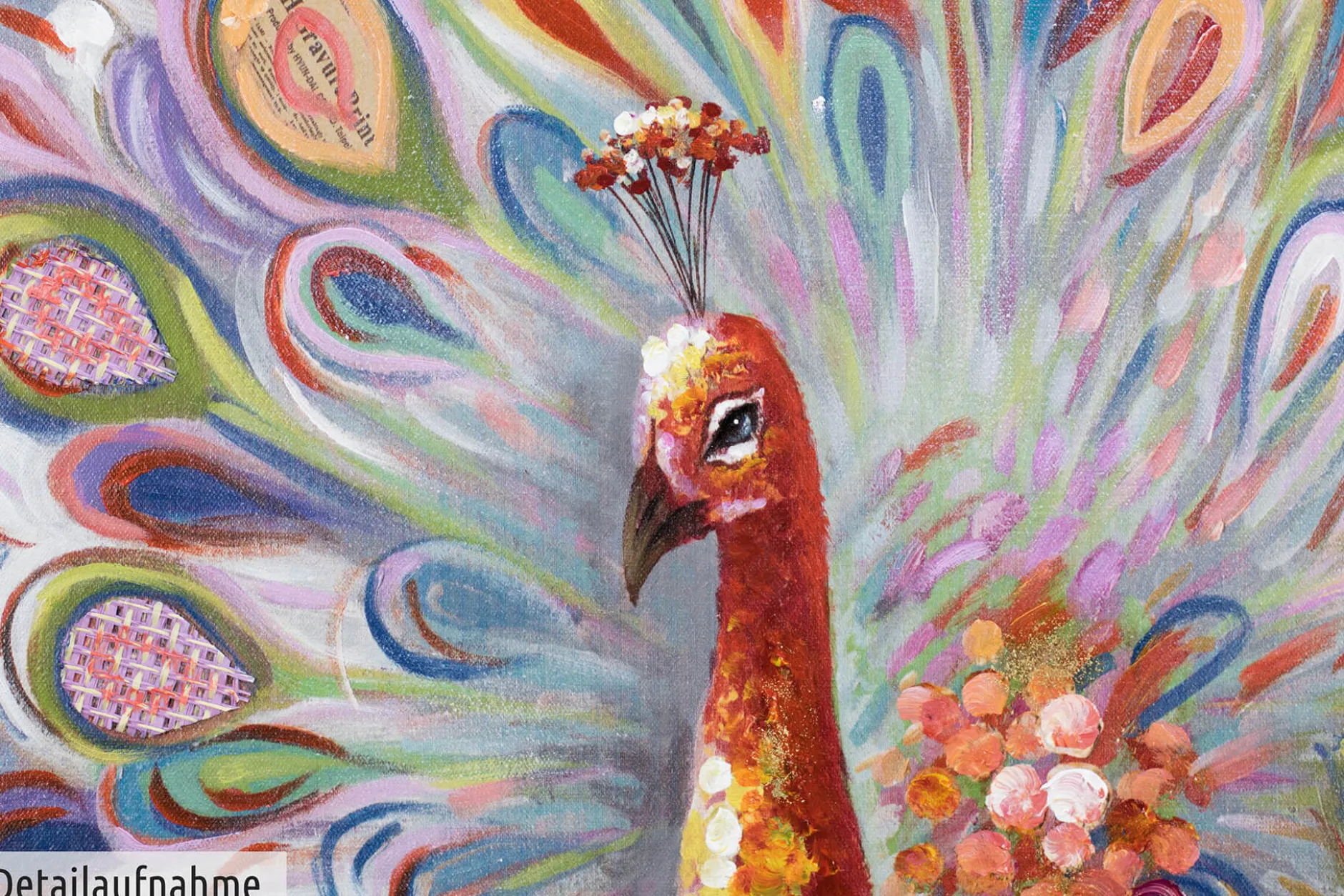 Handgemaltes Gemälde 'Pfau en Couleur' 70x100cm | inkl. Echtheitszertifikat