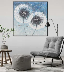 Handgemaltes Gemälde 'Pompon Flowers' 80x80cm | inkl. Echtheitszertifikat