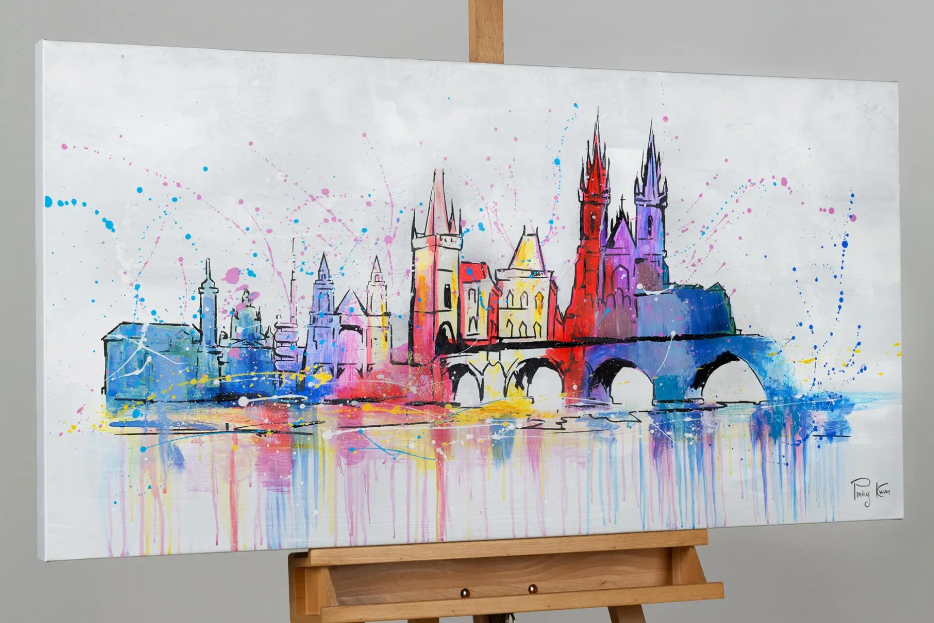Handgemaltes Gemälde 'Prague Skyline Silhouette' 120x60cm | inkl. Echtheitszertifikat