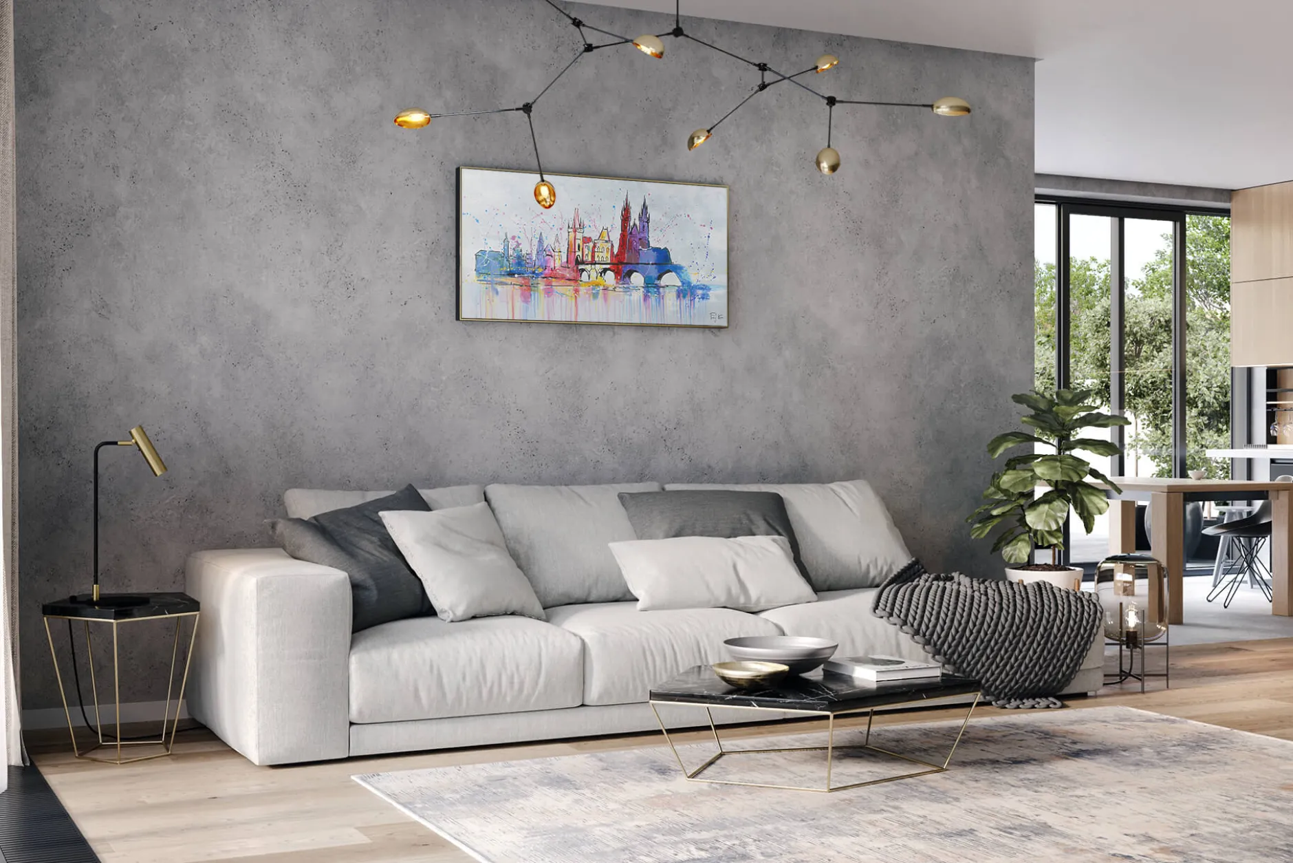 Handgemaltes Gemälde 'Prague Skyline Silhouette' 120x60cm | inkl. Echtheitszertifikat