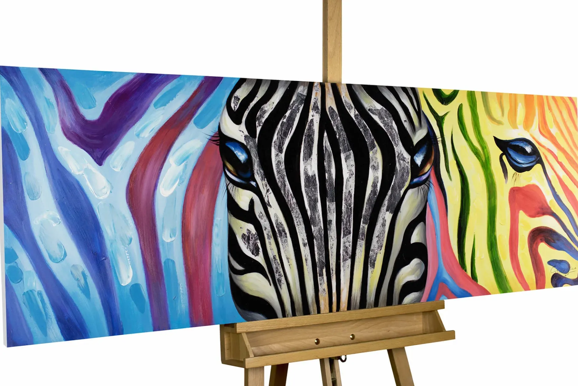 Handgemaltes Gemälde 'Psychedelic Zebra' 150x50cm | inkl. Echtheitszertifikat