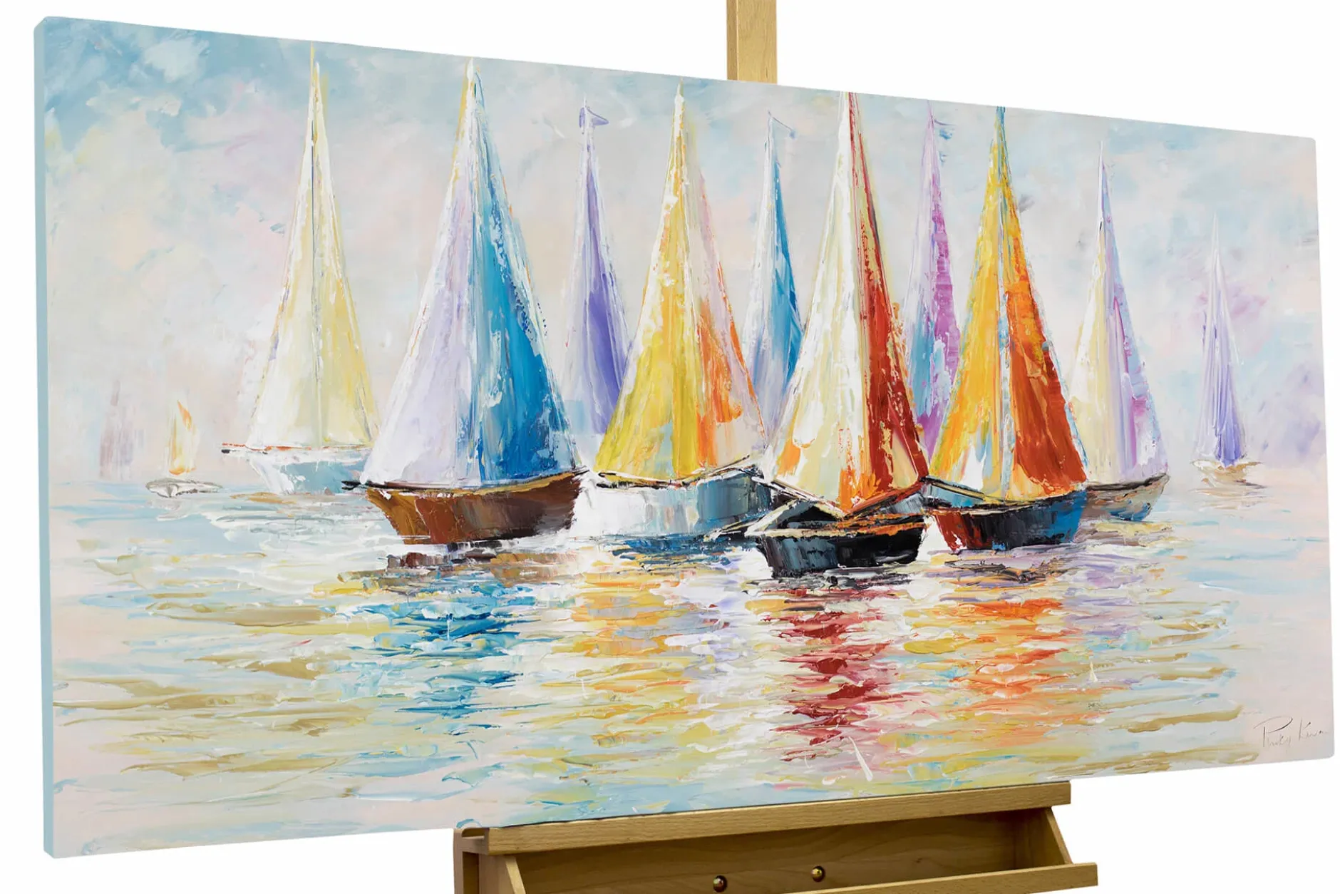 Handgemaltes Gemälde 'Rainbow Regatta' 120x60cm | inkl. Echtheitszertifikat