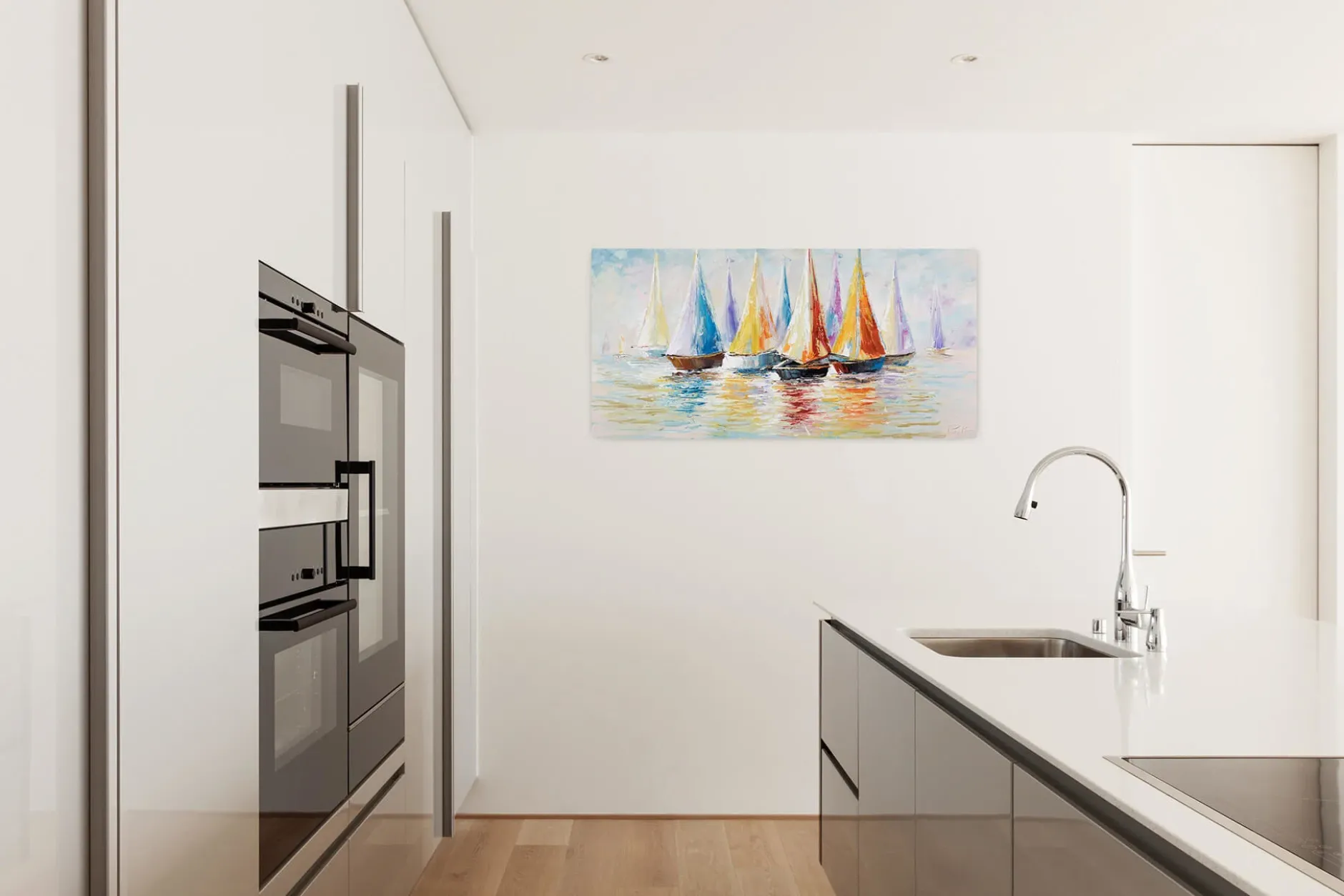 Handgemaltes Gemälde 'Rainbow Regatta' 120x60cm | inkl. Echtheitszertifikat