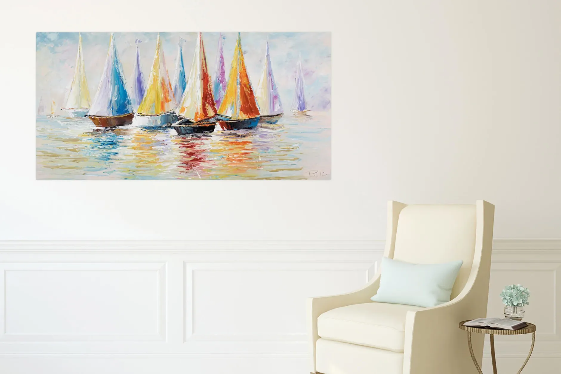 Handgemaltes Gemälde 'Rainbow Regatta' 120x60cm | inkl. Echtheitszertifikat