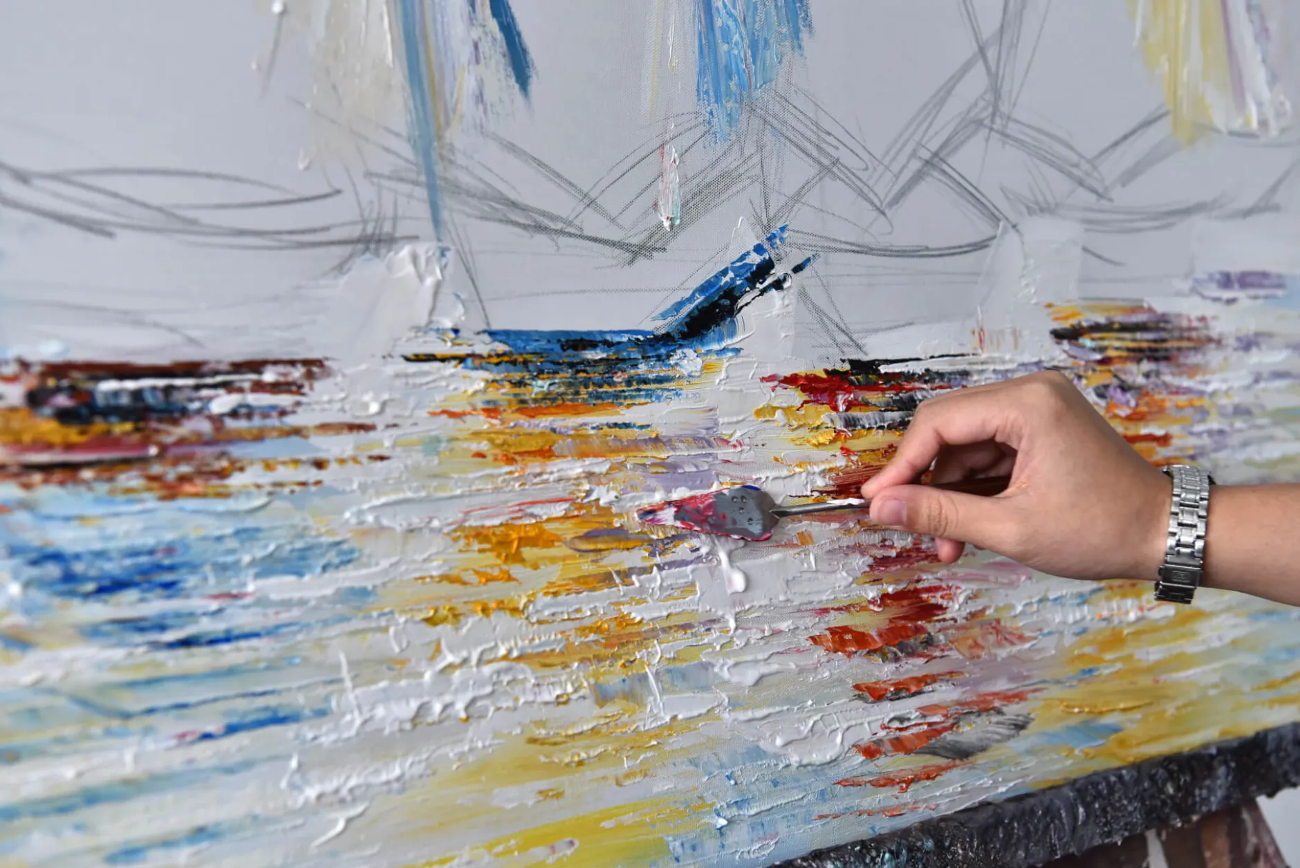 Handgemaltes Gemälde 'Rainbow Regatta' 120x60cm | inkl. Echtheitszertifikat