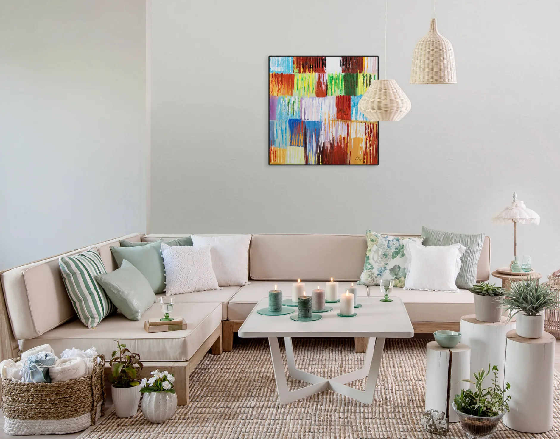 Handgemaltes Gemälde 'Rainbow Vibes' 60x60cm | inkl. Echtheitszertifikat