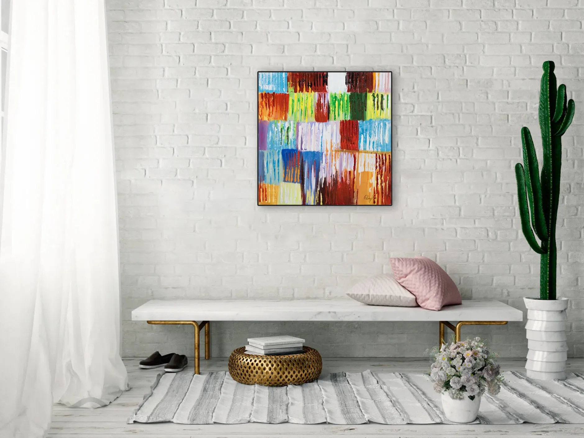 Handgemaltes Gemälde 'Rainbow Vibes' 60x60cm | inkl. Echtheitszertifikat
