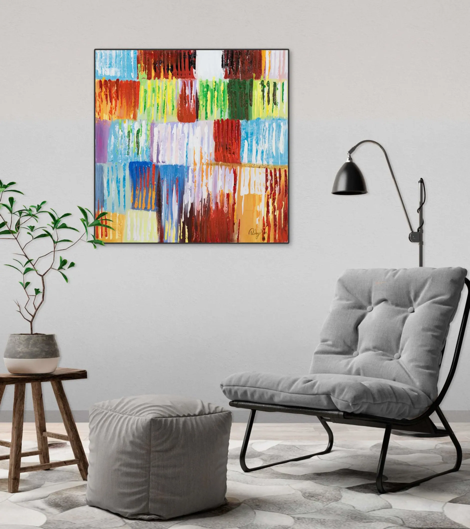 Handgemaltes Gemälde 'Rainbow Vibes' 60x60cm | inkl. Echtheitszertifikat