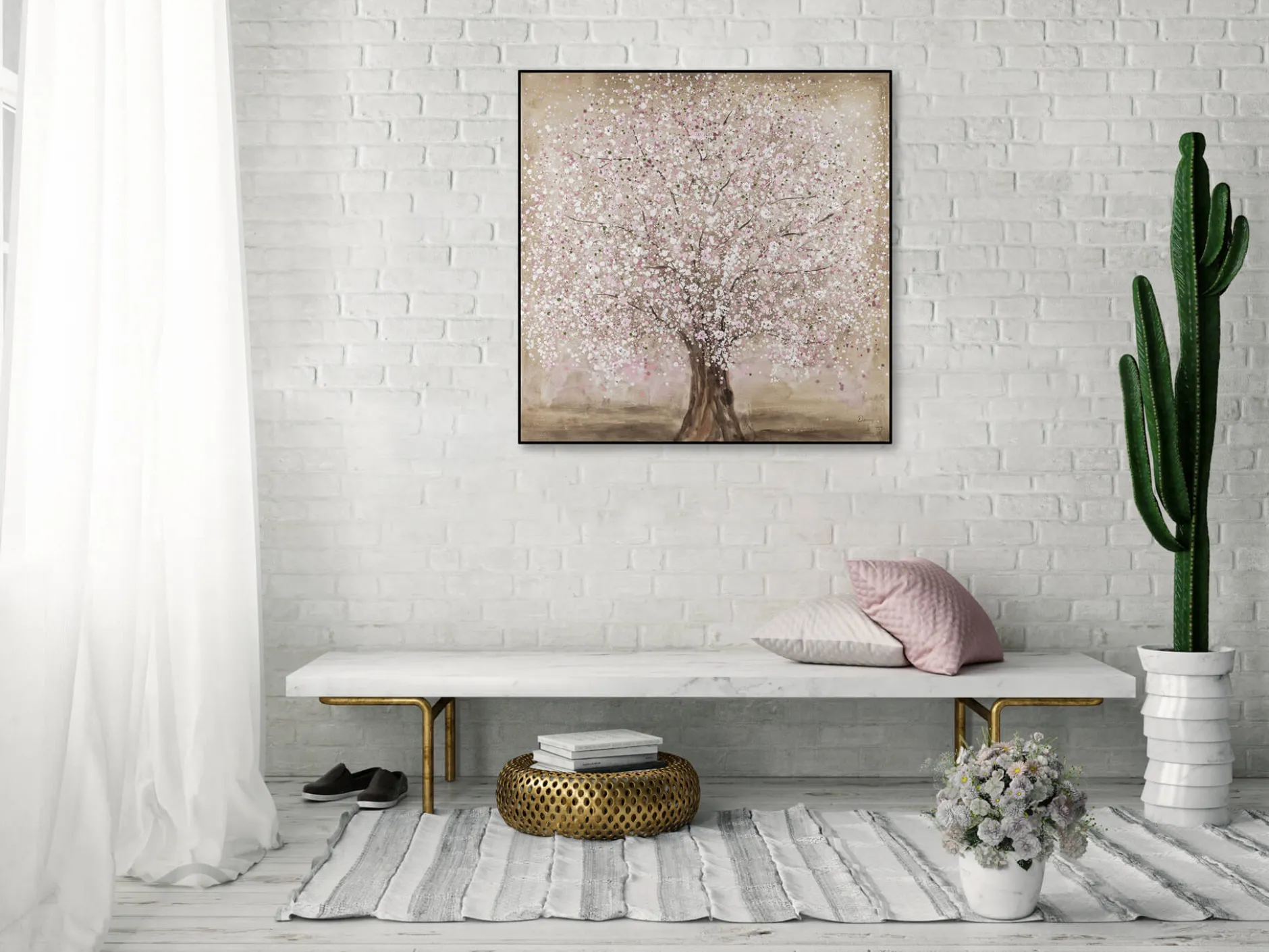 Handgemaltes Gemälde 'Rosa Frühlingstraum' 80x80cm | inkl. Echtheitszertifikat