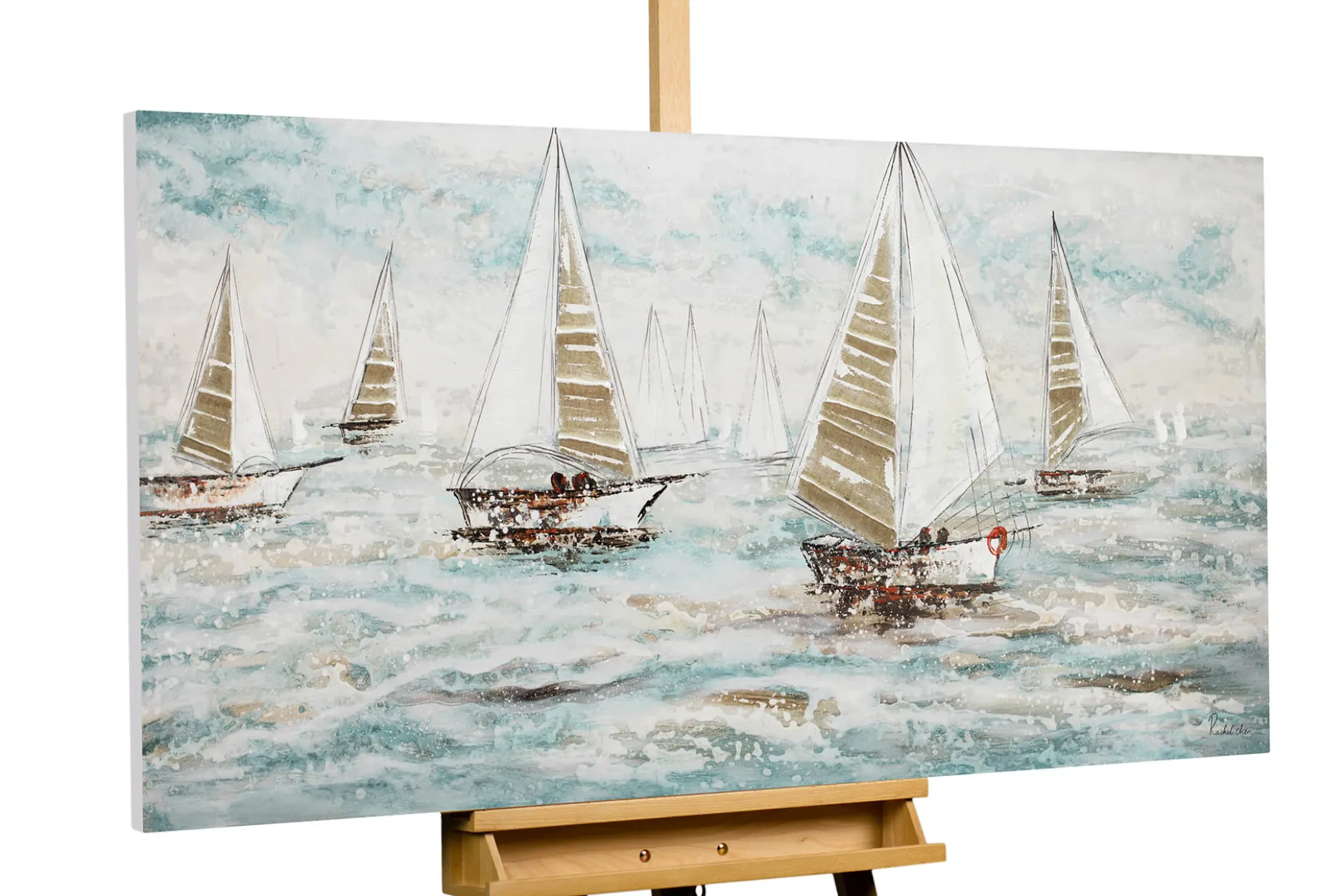 Handgemaltes Gemälde 'Sailboat Racing' 140x70cm | inkl. Echtheitszertifikat